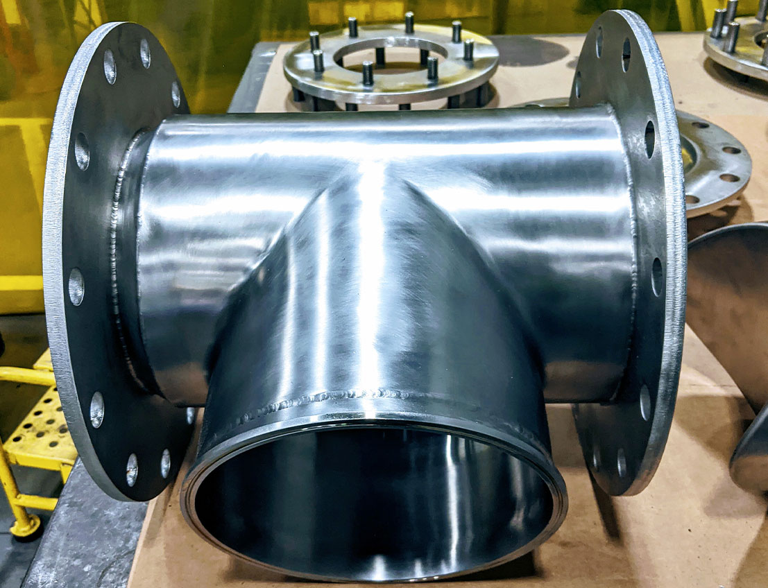 top view of a welded valve made from stainless steel