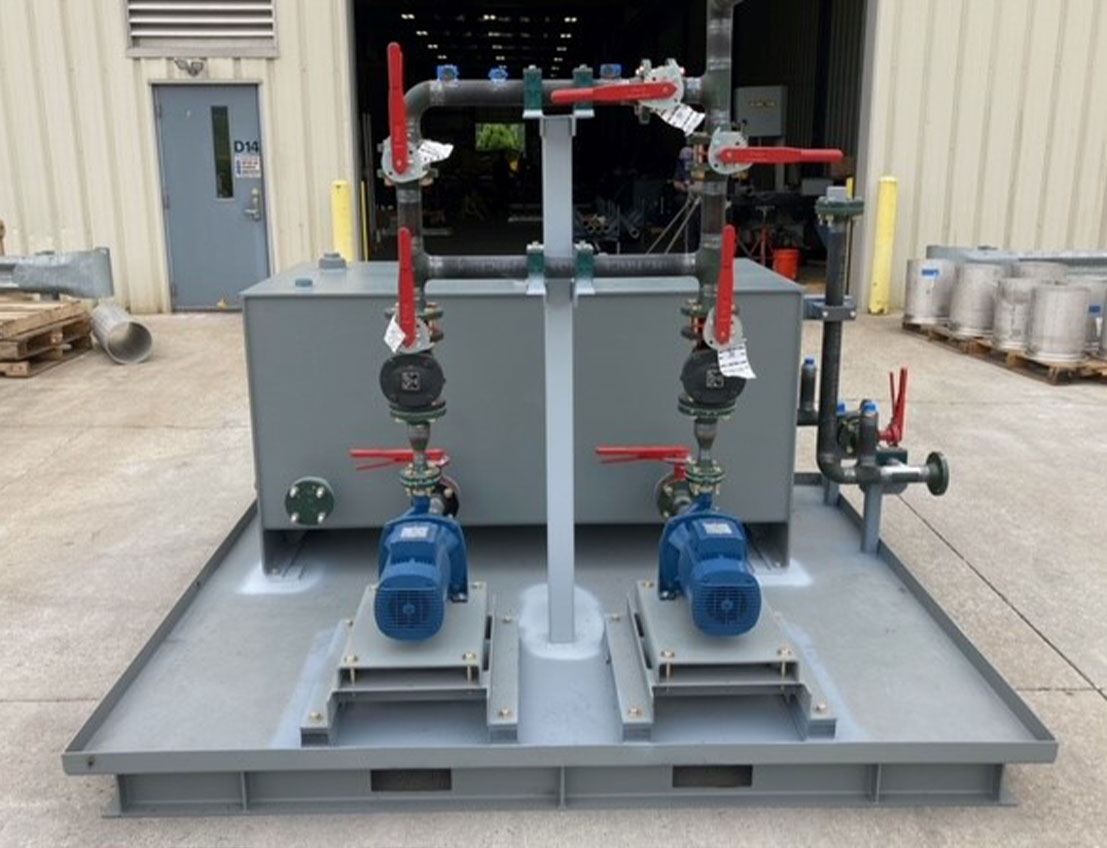 Completed mobile or transportable piping skid weldment. Whatever your needs, from holding tanks to manifolds, SWF has the experience to construct custom piping skids, including drip pans, overflow or containment pans, carbon valves, and carbon piping.