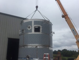 Grey Spray Dryer custom-fabricated spray dryer boasting a size of 10 feet in diameter and 30 feet in height