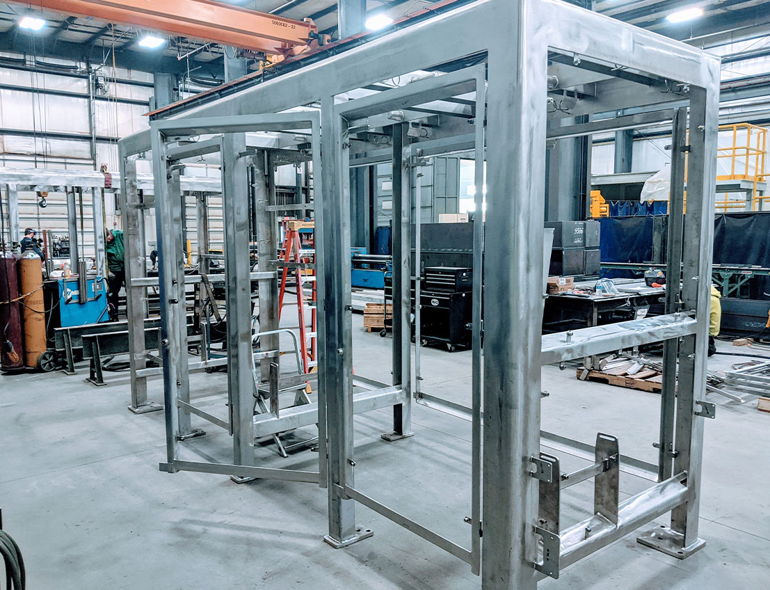Sanitary Food Equipment under construction showing stainless welding construction