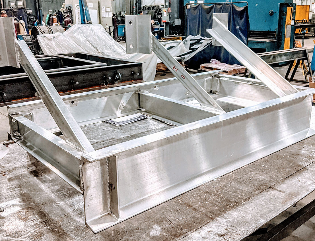 A custom fabrication aluminum weldment platform or frame for water and wastewater applications