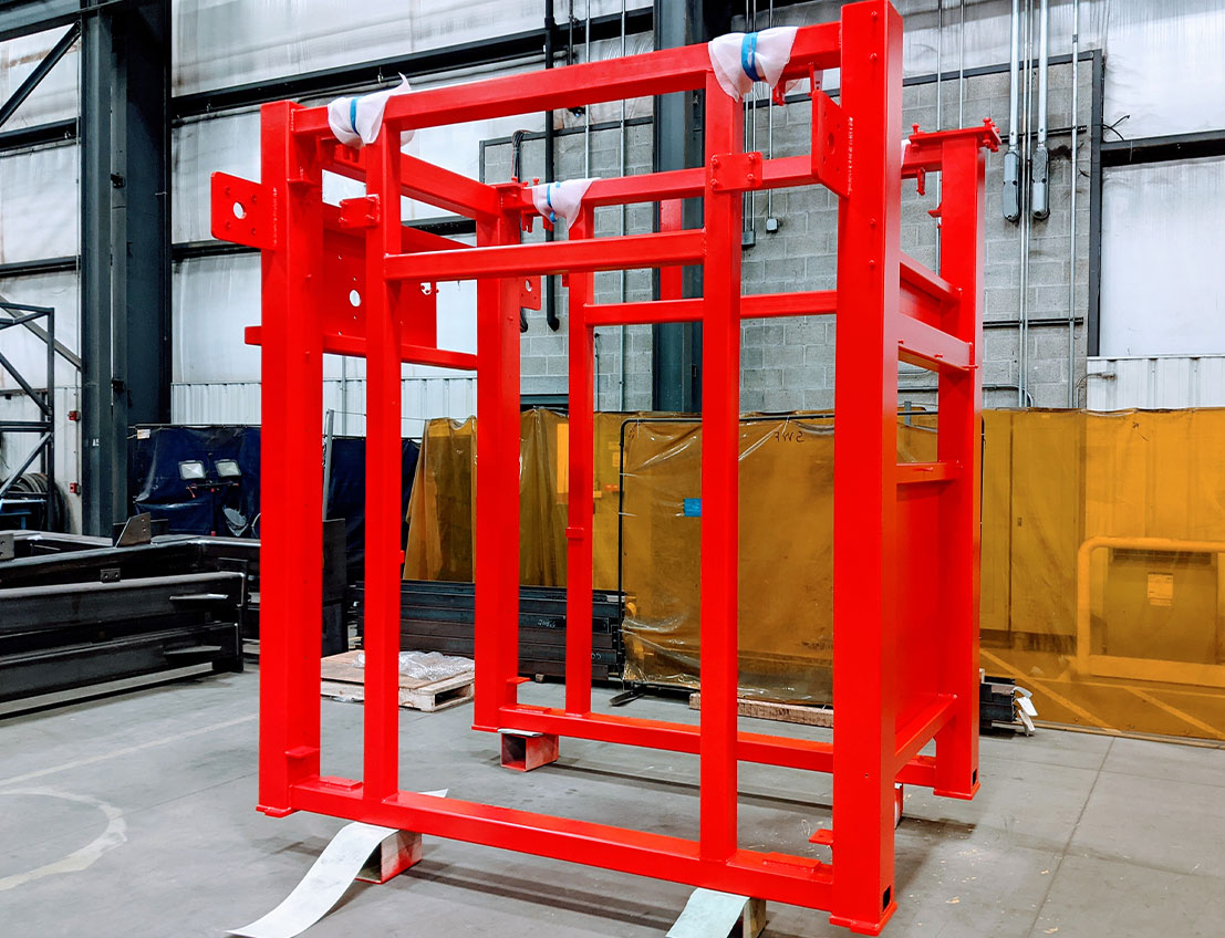 Carbon Steel Frame Machine Base shown painted in bright red
