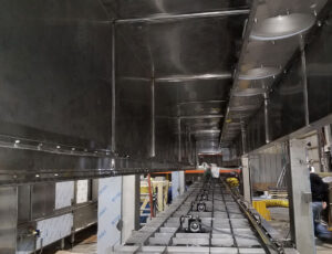 Food grade cryogenic or impingement freezer equipment under construction by our millwright fabricators in our US facility.