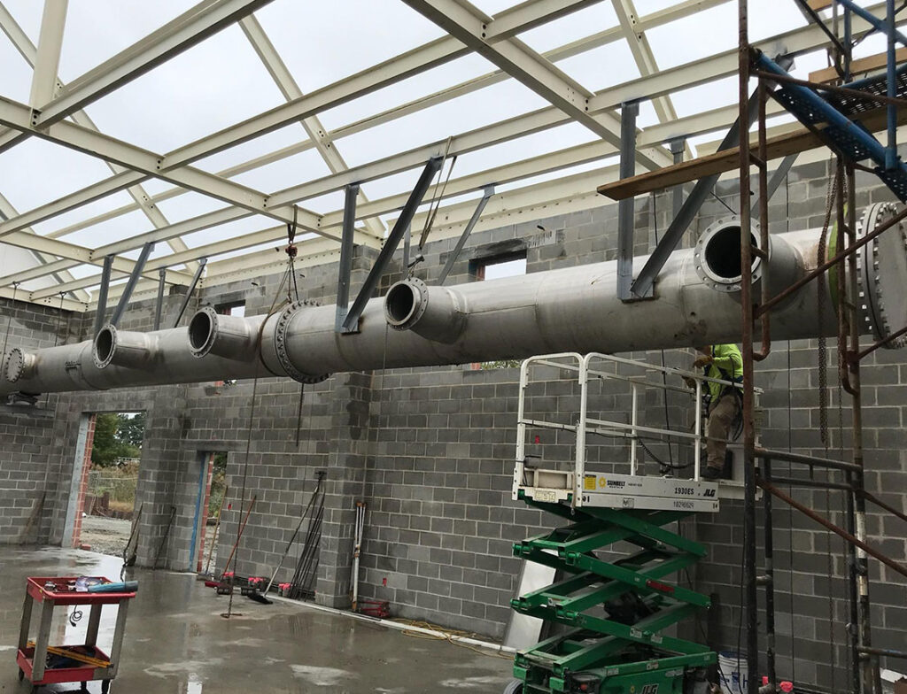 Stainless piping in water treatment plant where stainless steel vs. ductile iron is a factor