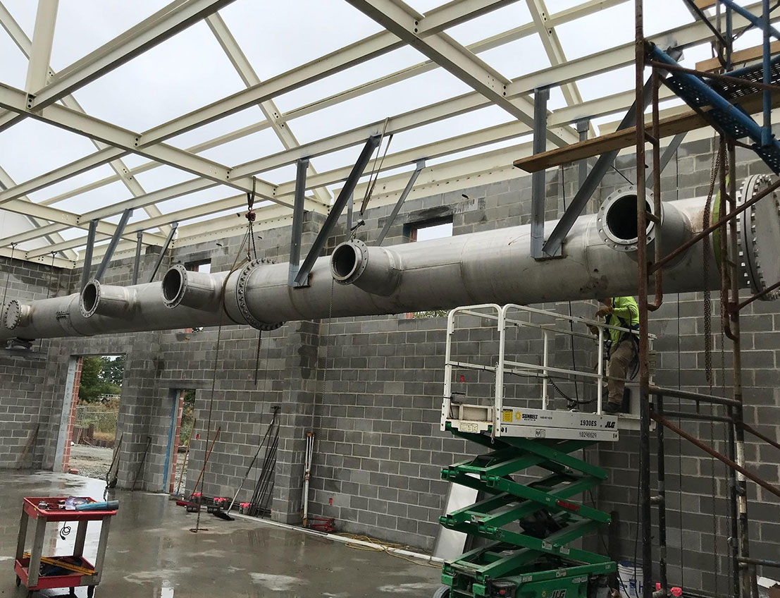 installed Stainless Steel Piping with four valves to attach to aeration pipes