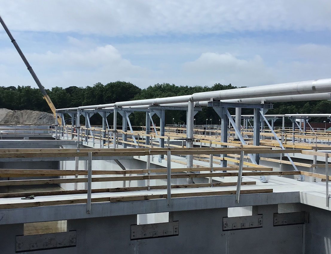 piping skids installed at a waste water treatment facility fabricated with stainless steel
