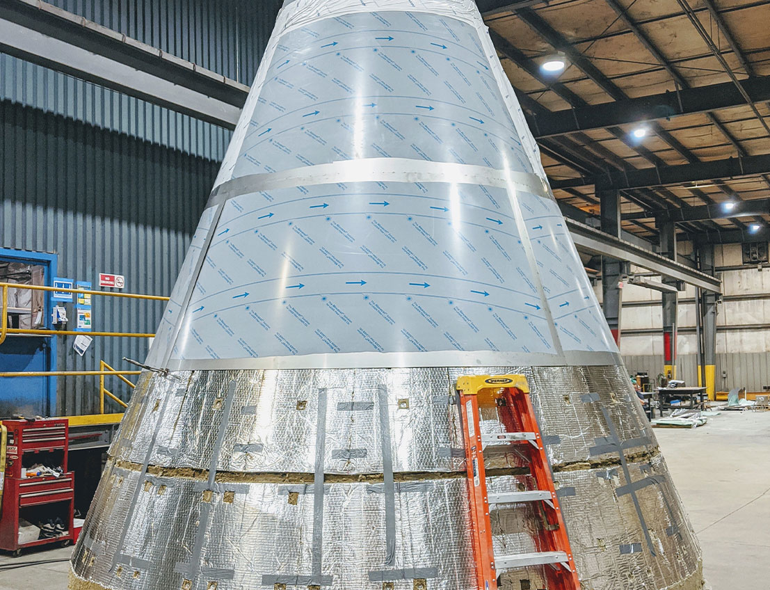 frontal view of a cone shaped Spray Dryer, ready for transportation and installation