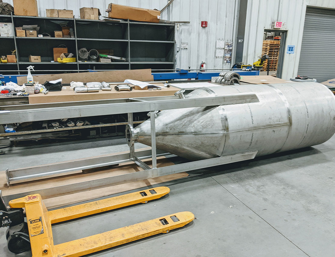 side view of a fabricated Stainless Steel Tank hopper