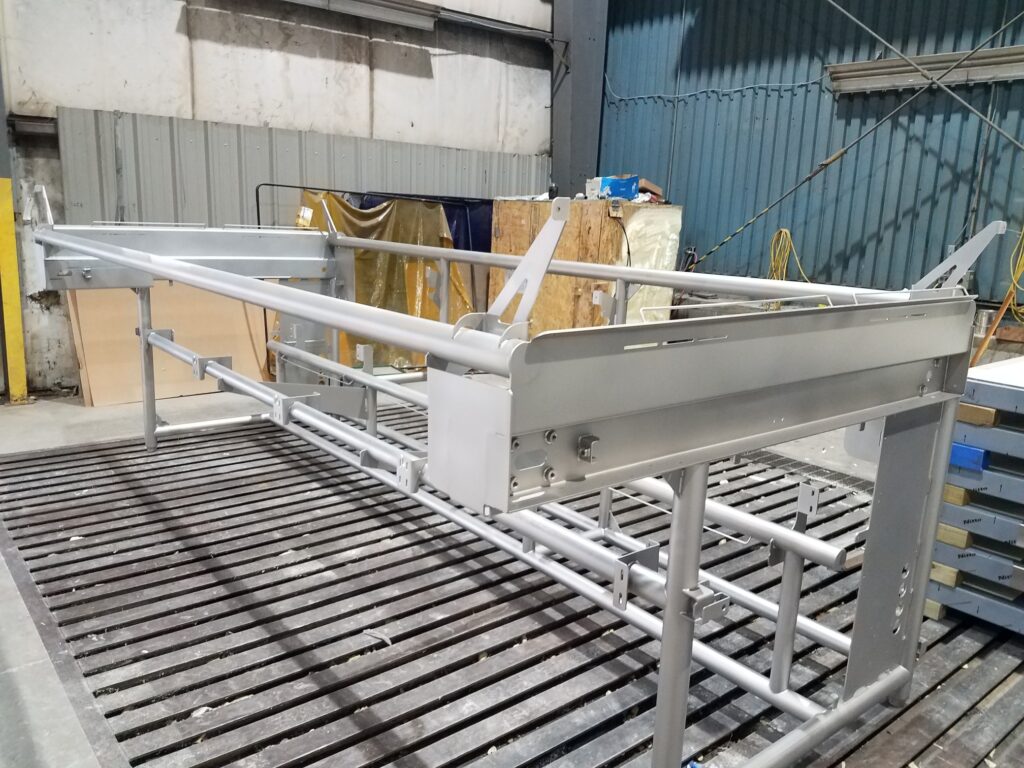 Commercial bakery equipment frame shown in glass bead finish.